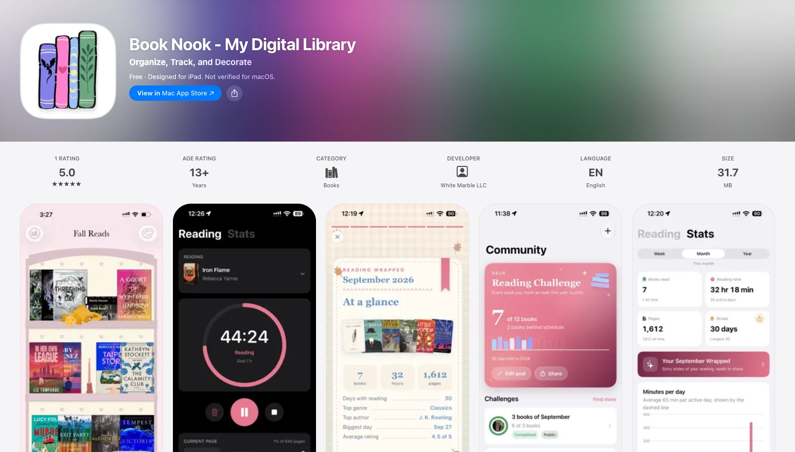 Book Nook app · A reading tracker with a shelf you decorate. (Mobile app development project by Praneet Sah)
