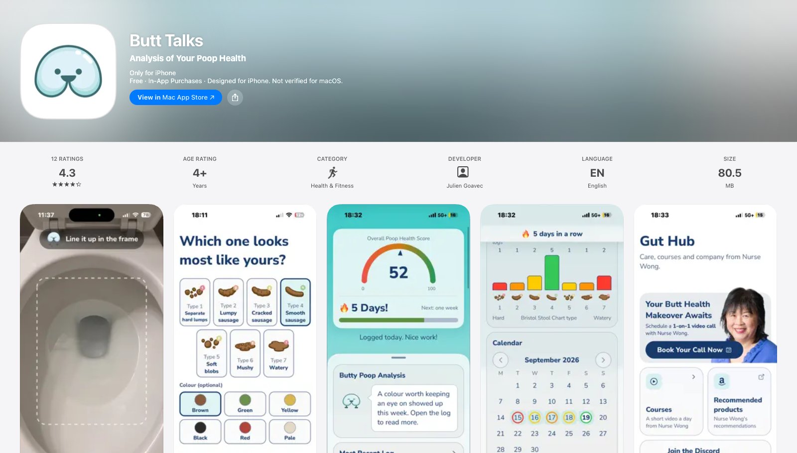 Butt Talks app · Your poop talks. Time to listen. (Health app development project by Praneet Sah)